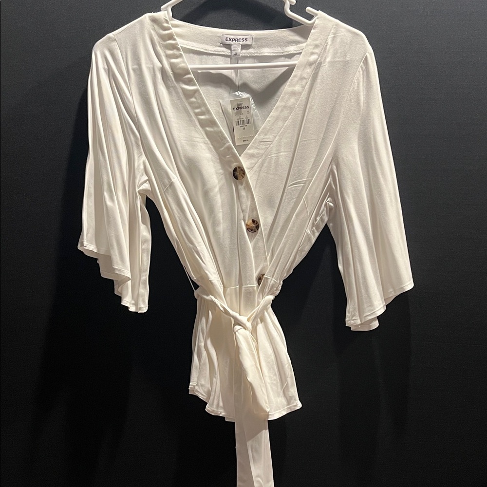 NWT Express Ivory Buttoned Wrap Blouse